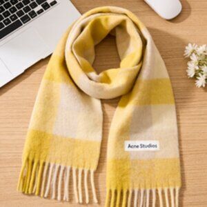 Acne Studios Yellow and Cream Checkered Scarf